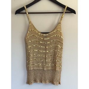 VTG Express Boho Gold Crochet Sequin Camisole Festival Gypsy Shimmer Mermaidcore
